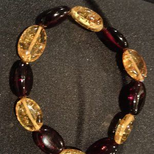 Large unisex 7.5 inch Cherry Red and Honey oval beaded Baltic Amber bracelet